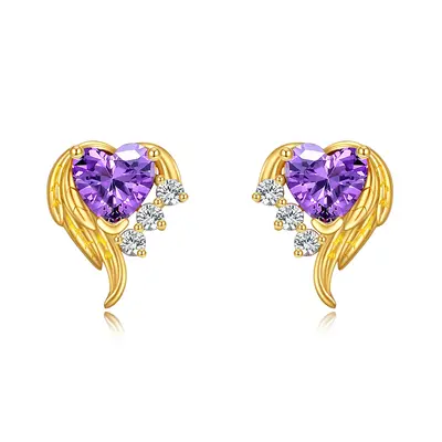 10K Gold Zircon Heart Drop Earrings