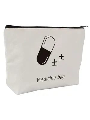 Letter & Graphic Print Cosmetic Bag, Durable Zipper Closure Travel Makeup Organizer, Stylish Make-up Bag, Multi-purpose Stati...