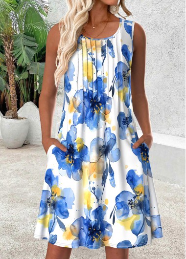 Modlily Multi Color Floral Print Sleeveless Scoop Neck Dress - XXL