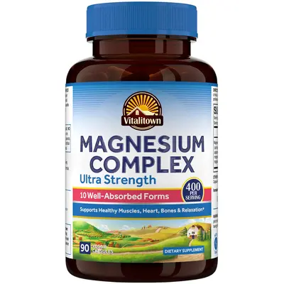 Magnesium Complex Supplement, 10 Essential Magnesium Supplement Fitness Edible  Vegan, 90 Caps