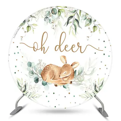 Aperturee Oh Deer Wild Leaves Round Baby Shower Backdrop | Baby Shower Arch Backdrop | Circle Backdrop Baby Shower | Circle B...