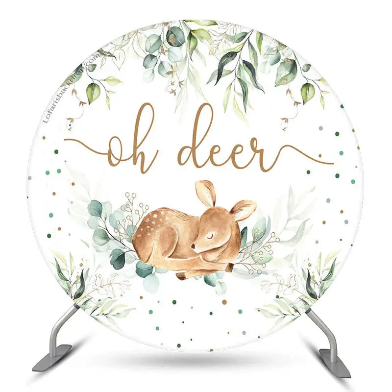 Aperturee Oh Deer Wild Leaves Round Baby Shower Backdrop | Baby Shower Arch Backdrop | Circle Backdrop Baby Shower | Circle B...