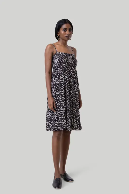 Ruched Strappy Mini Black Floral Dress | Color: Monochrome Medley | Size: XL