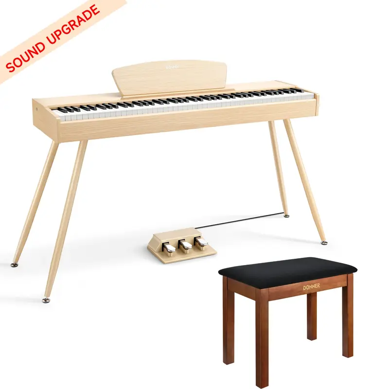 Donner DDP-80 Wooden Digital Piano - Light Oak Sound Upgrade / Piano+Brown Bench