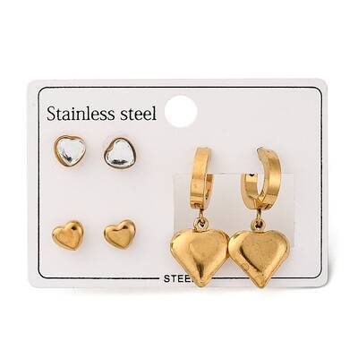 304 Stainless Steel Stud & Hoop Earrring Set for Women