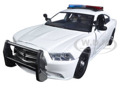 2011 Dodge Charger Pursuit Police Car White with Flashing Light Bar, Front and Rear Lights and 2 Sounds 1/24 Diecast Model Ca...