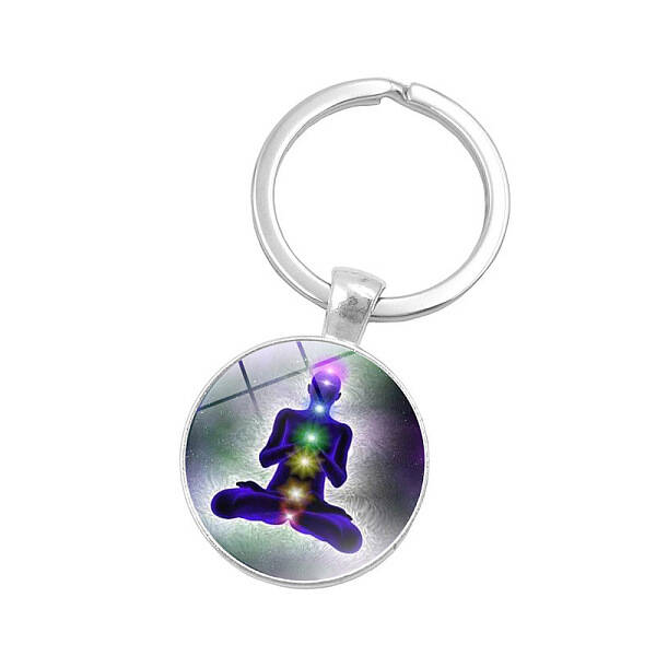 Seven Chakras Yoga Theme Glass Half Round/Dome Pendant Keychain