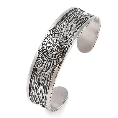 Viking Compass 304 Stainless Steel Open Cuff Bangles for Men