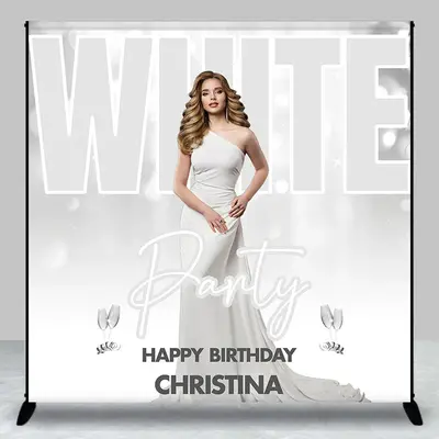 Aperturee Custom Photo Name Bokeh White Birthday Party Backdrop - Aperturee