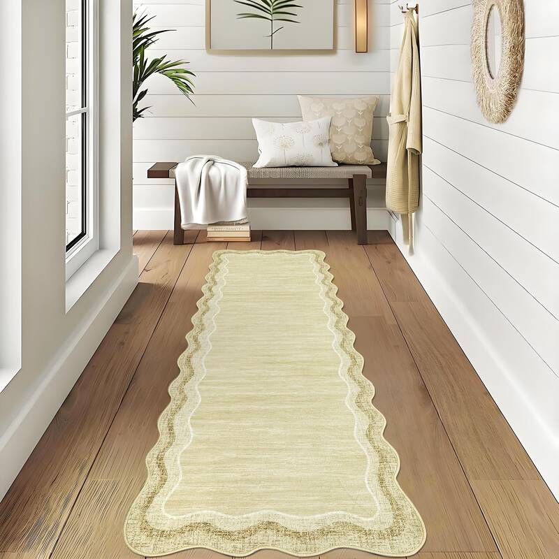 Garvee 2x6 Washable Runner Rug Modern Plain Non-Slip Stain Resistant Low Pile Non-Shedding Beige/Brown Kitchen Hallway Laundr...