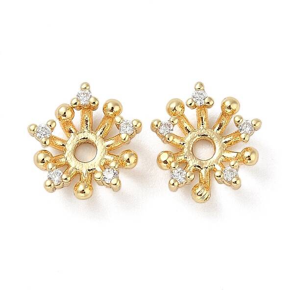 Brass Micro Pave Clear Cubic Zirconia Bead Caps