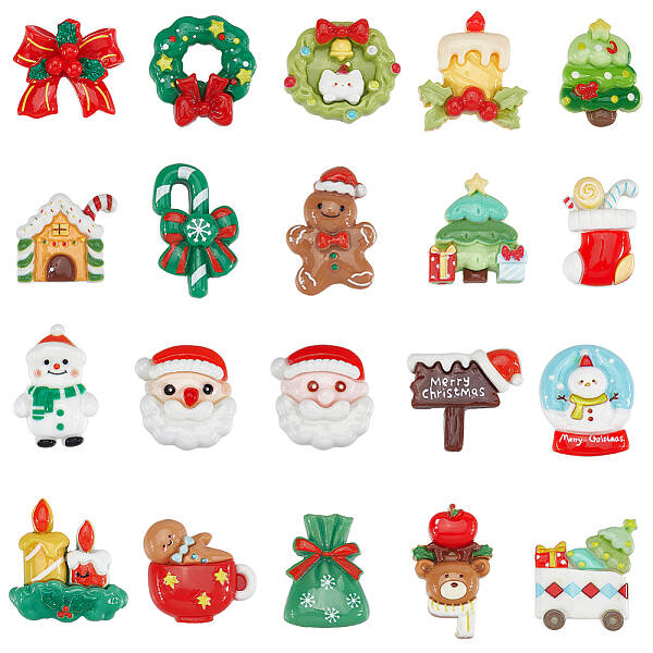 80Pcs 20 Styles Christmas Opaque Resin Cabochons