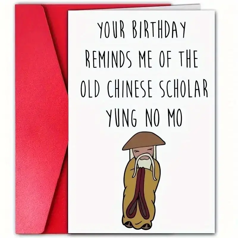 Cartoon Chinese Scholar Pattern Birthday Card, Funny Birthday Card with Envelope, Birthday Gift for Family & Friends, Greetin...
