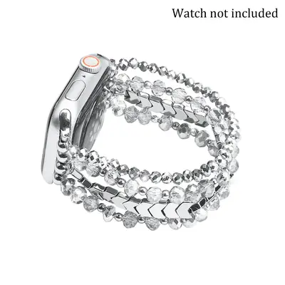 Fashion Rhinestone Decor Beaded Watch Band (Band Only), Handmade Elastic Women's Watch Band for iWatch Bands 38mm to 49mm, Sm...