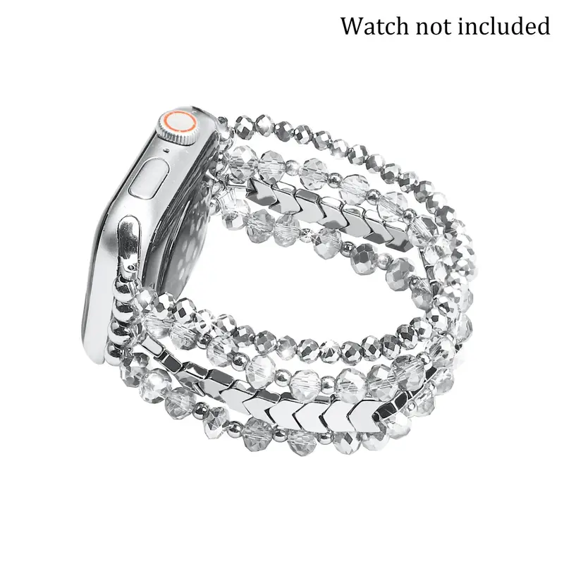 Fashion Rhinestone Decor Beaded Watch Band (Band Only), Handmade Elastic Women's Watch Band for iWatch Bands 38mm to 49mm, Sm...
