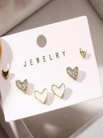 Minimalist Temperament Heart Shaped Rhinestone Decor White Stud Earrings, Flat Pierced Jewelry, Fashionable Jewelry for Women...