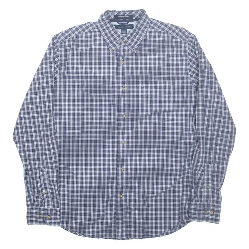 TOMMY HILFIGER Heritage Poplin Mens Shirt Blue Check Long Sleeve M