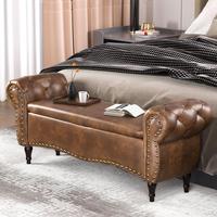 ZZW 53'’ Upholstered Storage Ottoman Bench with Rolled Arm, Nail Head Trim, Safety Hinge, and End of Bed Storage for Bedroo...