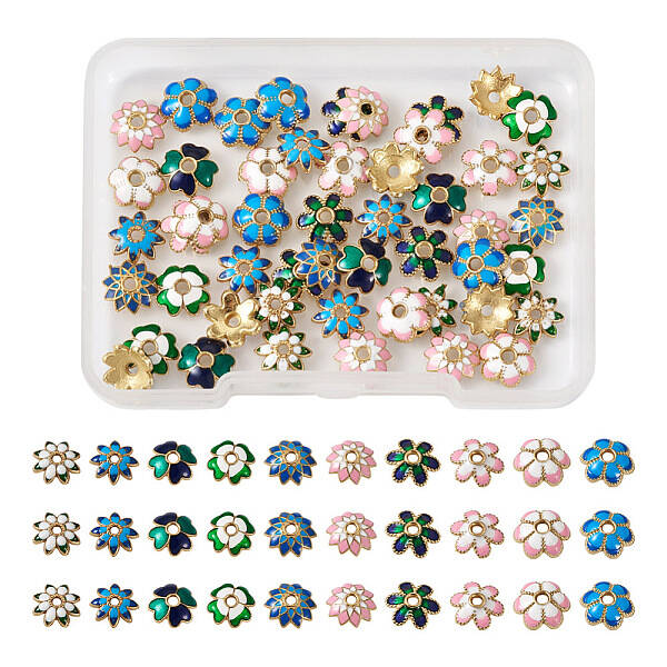 60Pcs 10 Style Alloy Enamel Bead Caps