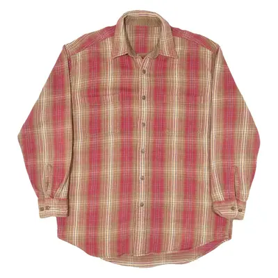 Mens Flannel Shirt Brown Check Long Sleeve L