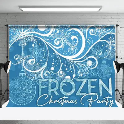Blue White Snow Ball Frozen Christmas Party Backdrop - Aperturee