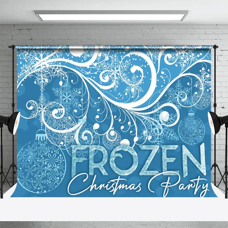 Blue White Snow Ball Frozen Christmas Party Backdrop - Aperturee