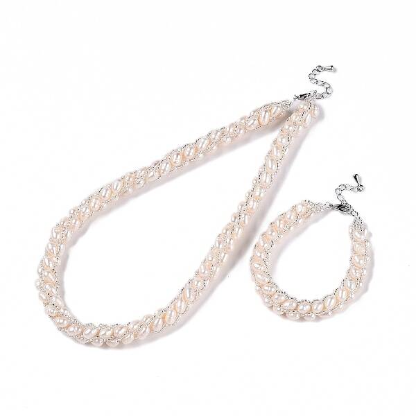 Natural Cultured Freshwater Pearl Beads Necklaces & Bracelets Jewelry Sets