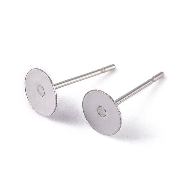 Tarnish Resistant 304 Stainless Steel Flat Round Blank Peg Stud Earring Findings