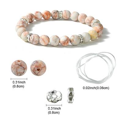 DIY Natural Netstone Round Beaded Stretch Bracelet Making Kit