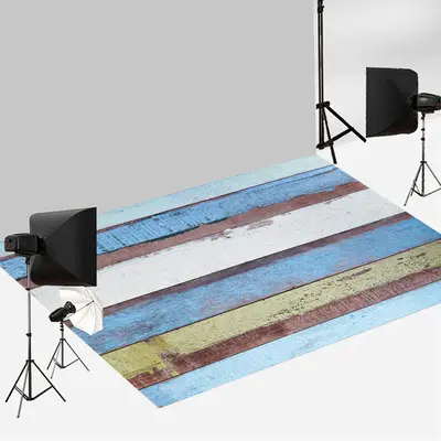 Aperturee Blue White Yellow Paint Style Wooden Floor Backdrop | Floor Backdrop Photography | Floor Drops For Photography | Ph...