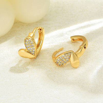 Elegant Brass Clear Cubic Zirconia Heart Hoop Earrings