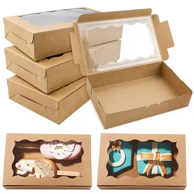 Kraft Paper Cake Box, 10pcs/set Rectangular Pastry Box with Window, Baking Box for Cake, Cookie, Chocolate, Snack, Dessert, G...