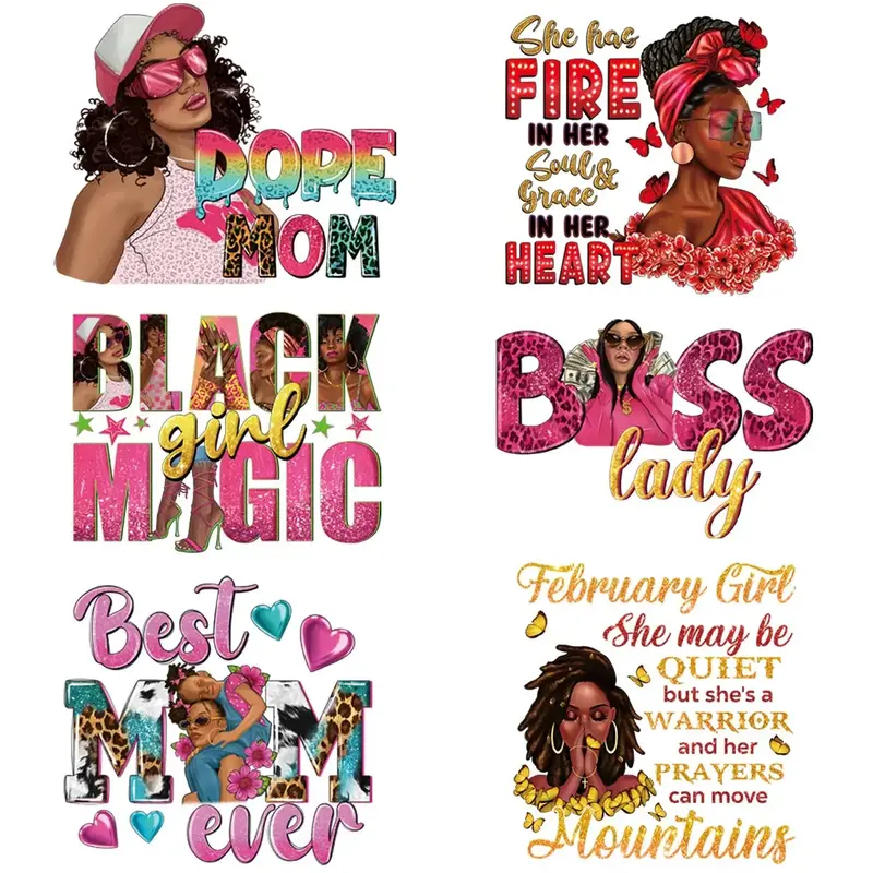 6pcs Fashionable Girl Pattern Heat Transfer Sticker, Heat Press Sticker, DIY Decorative Iron On Sticker For Clothes