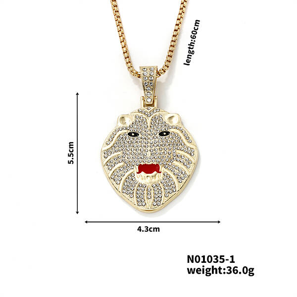 Alloy Crystal Rhinestone Vintage Wolf Head Pendant Necklaces