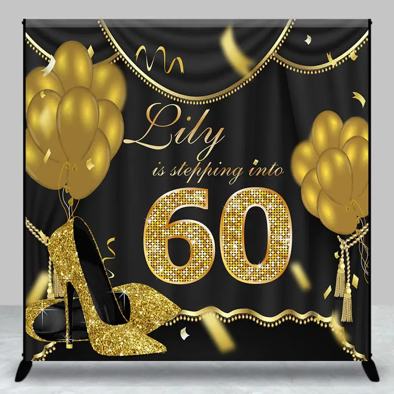 Gold Stepping Into Custom Woman Birthday Backdrop
