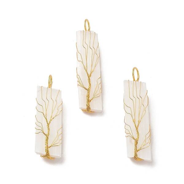 Copper Wire Wrapped Natural Selenite Big Pendants