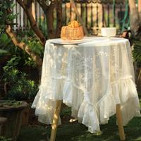 Floral Embroidery Tablecloth, 1 Count Boho Style Tablecloth with Lace Trim, Table Decoration Supplies for Home Kitchen Dining...