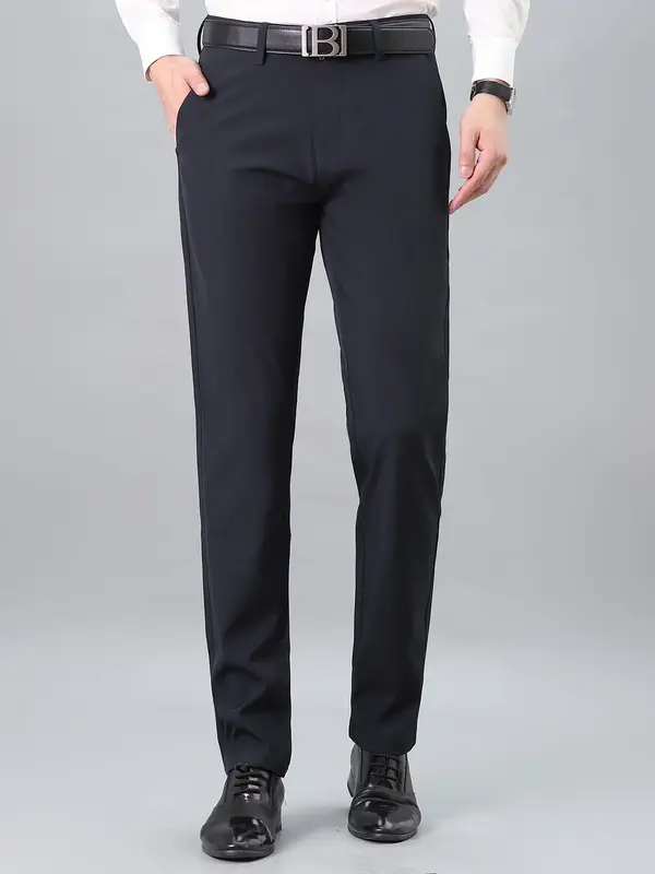Men's Plain Button Straight Leg Suit Pants without Belt, Slant Pockets Business Pants, Men's Trousers for All Season, Pants f...