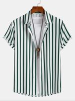 Men's Striped Print Short Sleeve Shirt, Casual Shortsleeve Button Front Top for Summer, Fashion Men's Clothes for Daily Wear