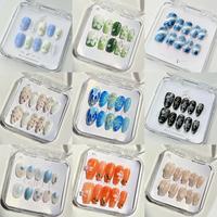 10 Pcs Handmade Press On Nails Reusable Medium Handmade Acrylic Press Nails New Summer Collection, Cute Elegant Luxury Cat Ey...