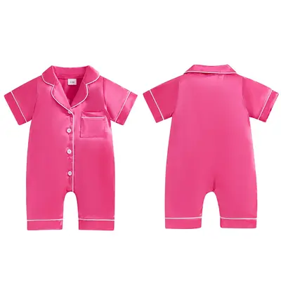 Infant Baby Girl Boy Silk Jumpsuit Pajamas Short Sleeve Button-Up Satin Pjs Footie Romper Pajama Nightgown
