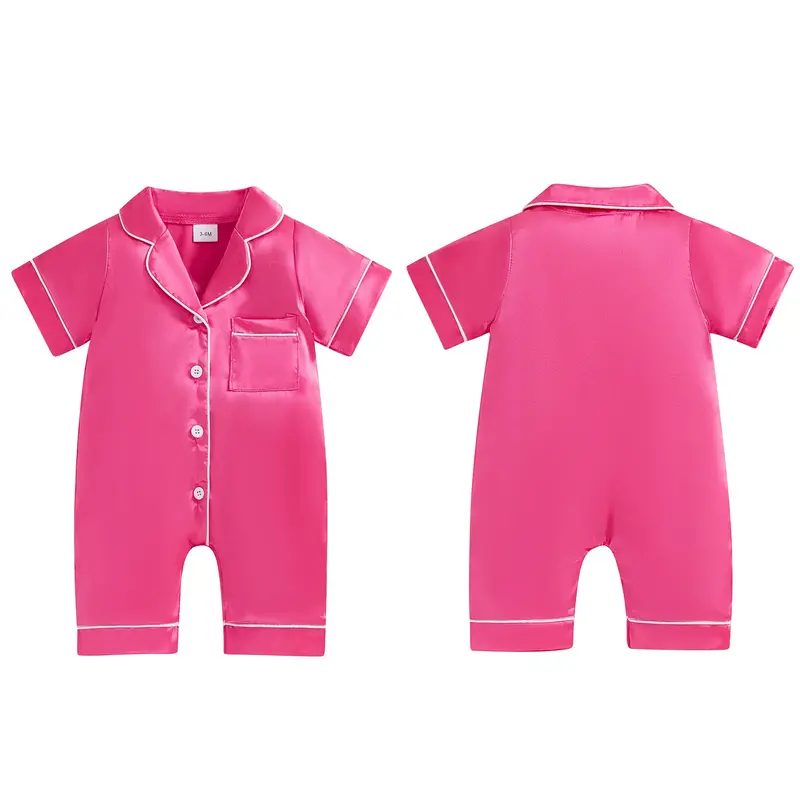 Infant Baby Girl Boy Silk Jumpsuit Pajamas Short Sleeve Button-Up Satin Pjs Footie  Romper Pajama Nightgown