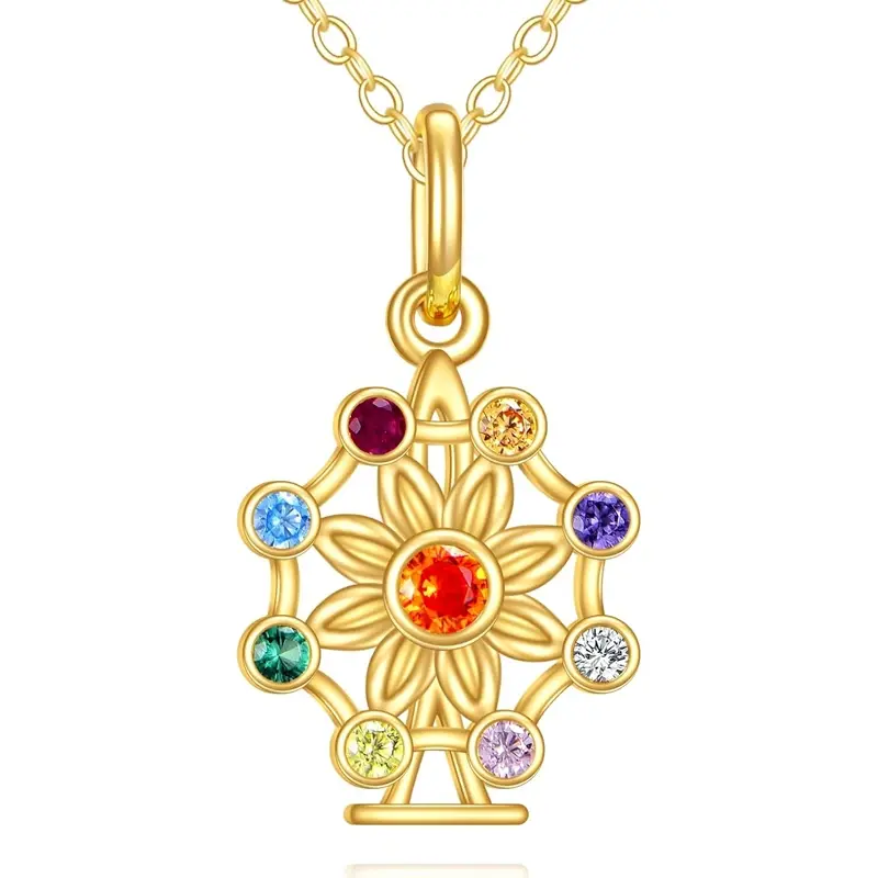 14K Gold Wildflowers Chakras Necklace for Women