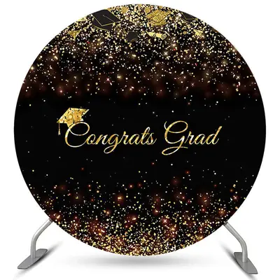 Aperturee Gold And Black Glitter Congrats Grad Round Backdrop | Diy Grad Photo Backdrop | Personalized Grad Backdrops | Grad ...