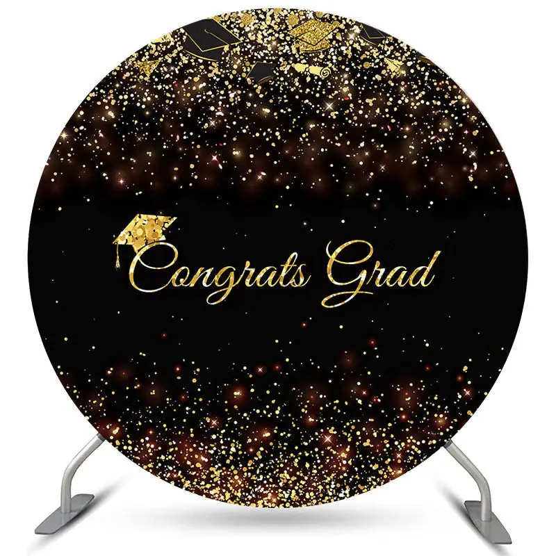 Aperturee Gold And Black Glitter Congrats Grad Round Backdrop | Diy Grad Photo Backdrop | Personalized Grad Backdrops | Grad ...
