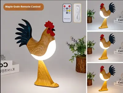 Creative USB Charging Rooster Decoration Table Lamp Home Decor | Color: Wind Wood Grain
