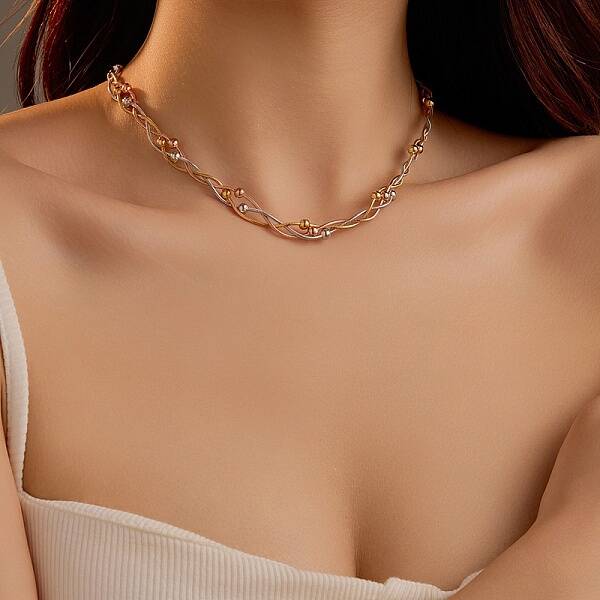 3 Colors 304 Stainless Steel Round Snake Chain Braided 3 Starnd Necklaces for Women