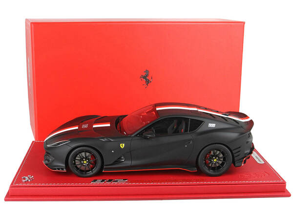 Ferrari 812 Competizione #16 Matt Black with Red and White Stripes with DISPLAY CASE Limited Edition to 226 pieces Worldwide ...
