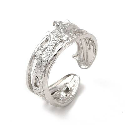 Non-Tarnish 304 Stainless Steel Crown Open Cuff Ring for Women