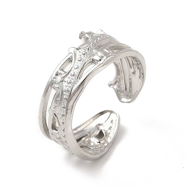 Non-Tarnish 304 Stainless Steel Crown Open Cuff Ring for Women